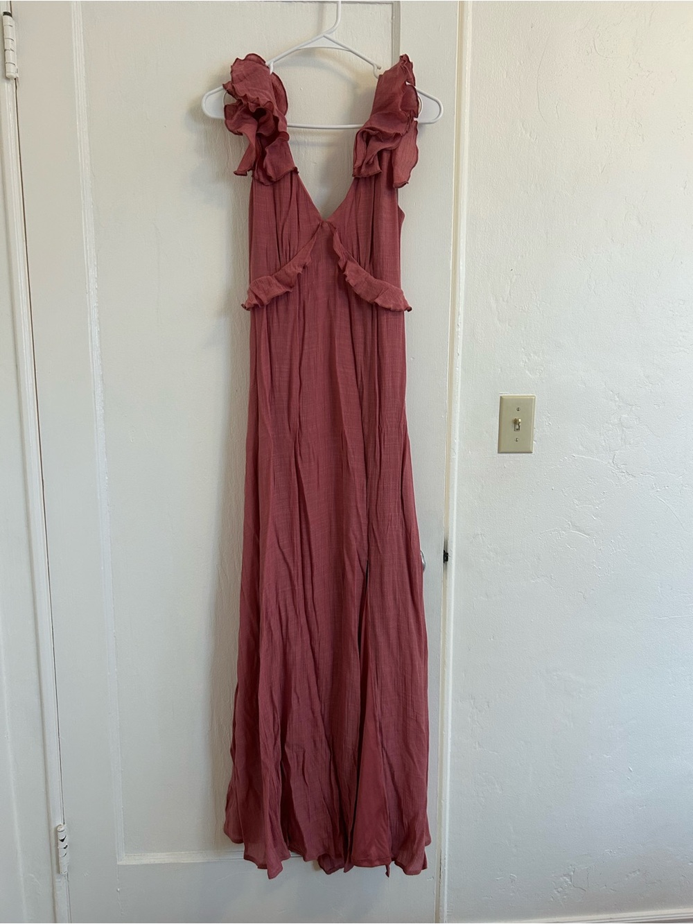 Ruffled V-Neck Maxi Dress in Dusty Rose